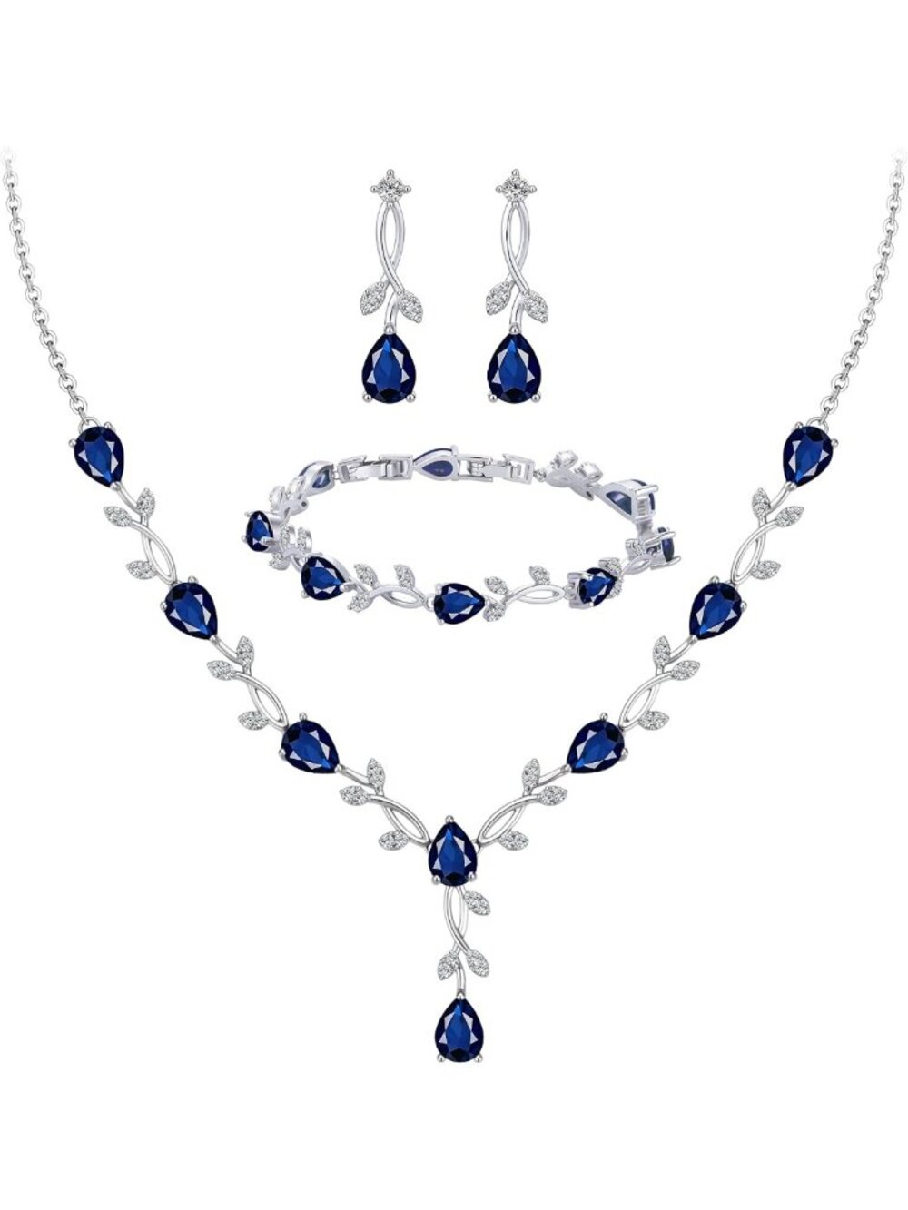 Elegant Teardrop CZ Jewelry Set for Women - Sparkly Necklace, Earrings